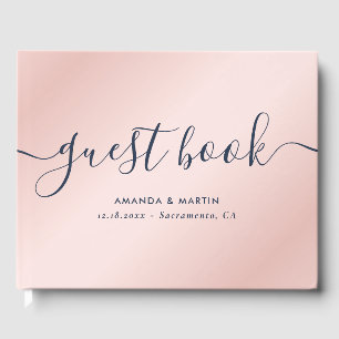 Elegant Modern Navy Blue and Blush Wedding Guest Book