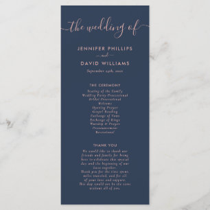 Elegant Modern Navy Blue and Blush Wedding Programme