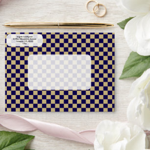 Elegant, Modern Navy Blue, Beige Checkered   Envelope