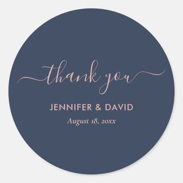 Elegant Modern Navy Blue Blush Thank You Stickers (Front)