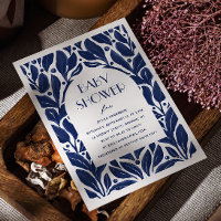 Elegant modern navy blue floral oil baby shower