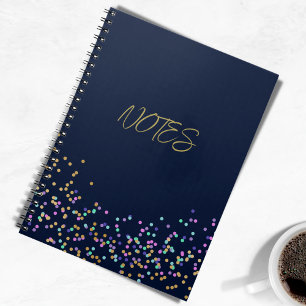 Elegant Modern Navy Blue Gold Pink Confetti Notebook