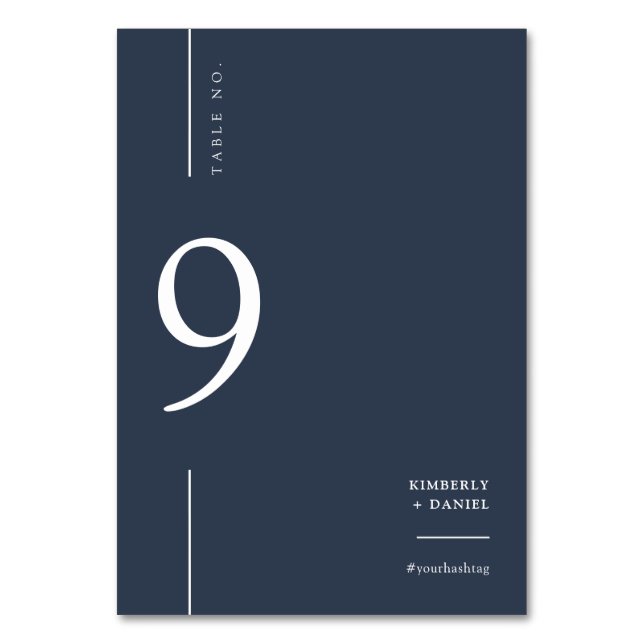 Elegant Modern Navy Blue Minimal Wedding Seating Table Number (Front)