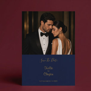 Elegant Modern Navy Blue Photo Save The Date