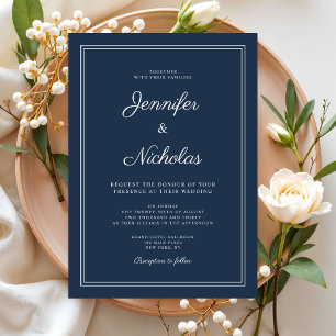 Elegant Modern Navy Blue Script Wedding Invitation