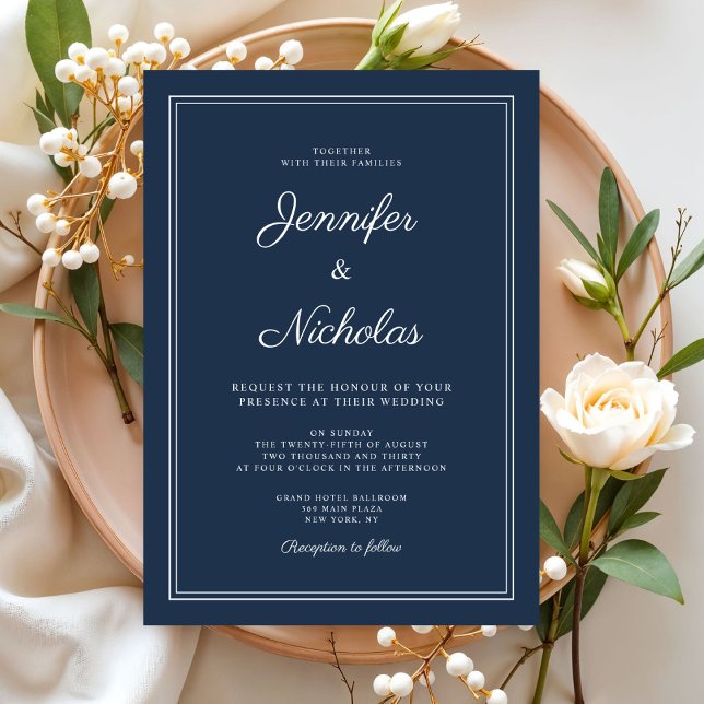 Elegant Modern Navy Blue Script Wedding Invitation (Elegant Modern Navy Blue Script Wedding Invitation)