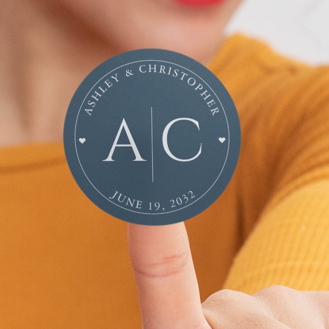 Elegant Modern Navy Blue Wedding Classic Round Sticker (Creator Uploaded)