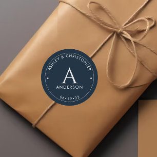 Elegant Modern Navy Blue Wedding Classic Round Sticker