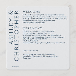 Elegant Modern Navy Blue Wedding Programme