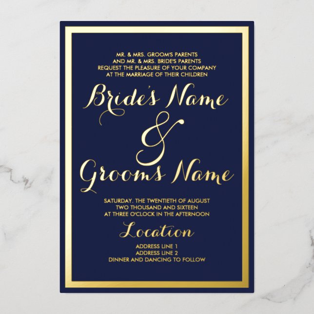 Elegant modern navy blue Wedding real gold (Front)