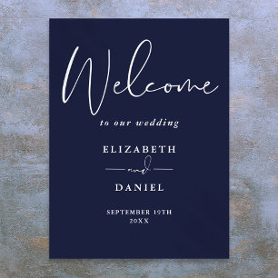 Elegant Modern Navy Blue Wedding Welcome Sign