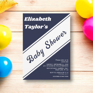 Elegant Modern Navy Blue White Chic Baby Shower Invitation