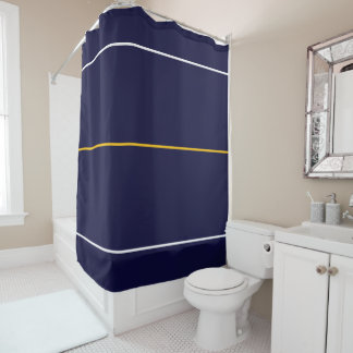 Elegant Modern Navy Blue White Orange Stripes Shower Curtain