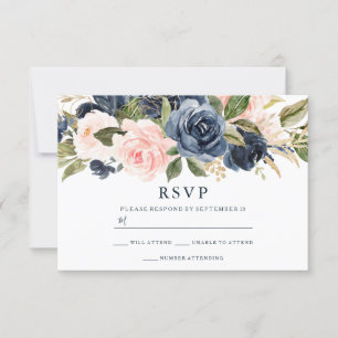 Elegant Modern Navy & Blush All Seasons Wedding RSVP Card