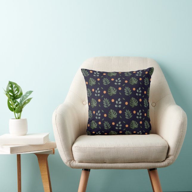 Elegant Modern Navy Botanical Leaf Floral Cushion (Chair)