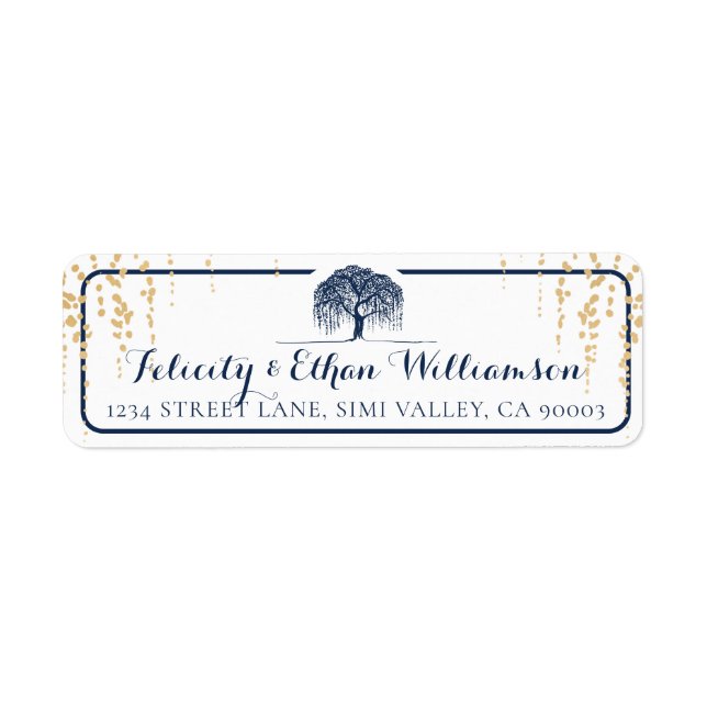 Elegant & Modern Navy & Gold Willow Tree Wedding (Front)
