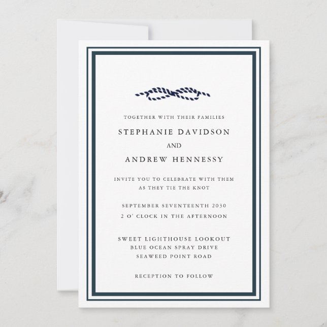 Elegant Modern Navy Nautical Knot Minimalist Invitation (Front)