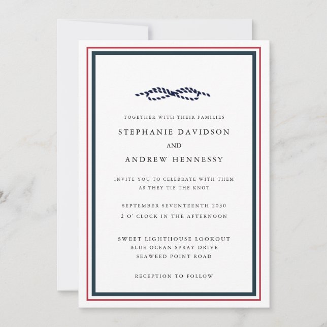 Elegant Modern Navy Nautical Knot Minimalist Invitation (Front)
