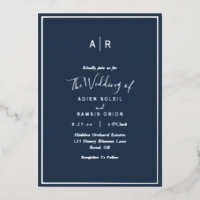 Elegant Modern Navy Silver Monogram Wedding
