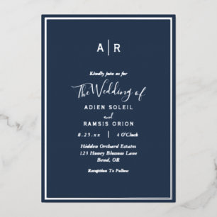 Elegant Modern Navy Silver Monogram Wedding