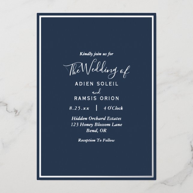 Elegant Modern Navy Silver Wedding (Front)