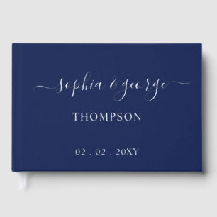 Elegant Modern Navy Silver Wedding Guest Book