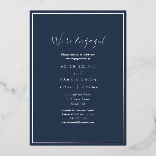 Elegant Modern Navy Silver We're Engaged Party