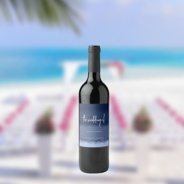 Elegant Modern Navy Stripes Beach Wedding Wine Label (Creator Uploaded)