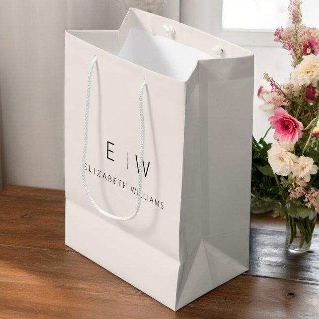 Elegant Modern Neutral Minimalist Monogram Name Medium Gift Bag (Creator Uploaded)