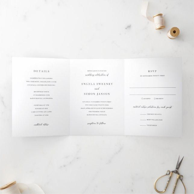 Elegant Modern Neutral Wedding Tri-Fold Invitation (Inside)