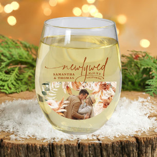 Elegant Modern Newlyweds Arch Terracotta Photo Stemless Wine Glass