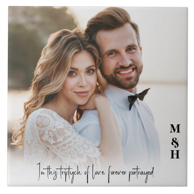 elegant modern newlyweds photo wedding tile (Front)