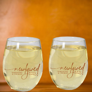 Elegant Modern Newlyweds Stemless Wine Glass