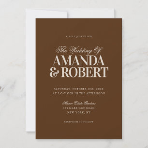 Elegant Modern Old Money Brown Wedding Invitation
