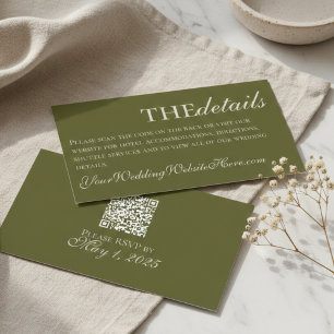 Elegant Modern Olive Green Monogram Wedding Enclosure Card