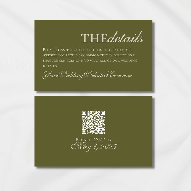 Elegant Modern Olive Green Monogram Wedding  Enclosure Card (Modern Elegant Mousse Brown Wedding Suite Theme with options to personalize for your special day.)