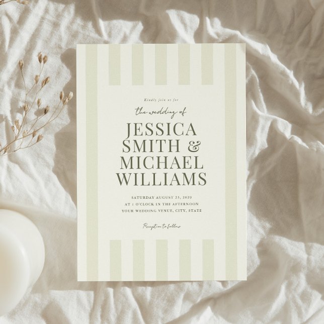 Elegant Modern Olive Green Striped Wedding Invitation (Creator Uploaded)