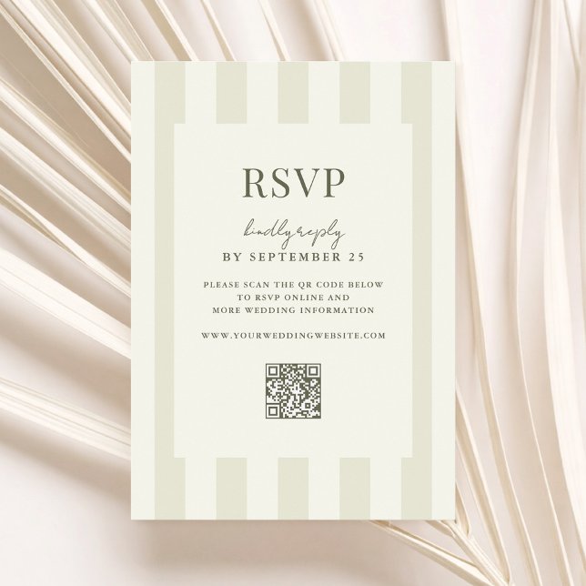 Elegant Modern Olive Green Striped Wedding RSVP Card (Creator Uploaded)