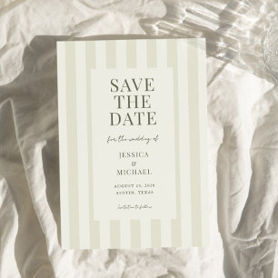 Elegant Modern Olive Green Striped Wedding Save The Date