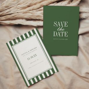 Elegant Modern Olive Green Stripes Wedding Save The Date