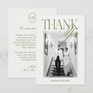 Elegant Modern Olive Green Wedding Thank You Card