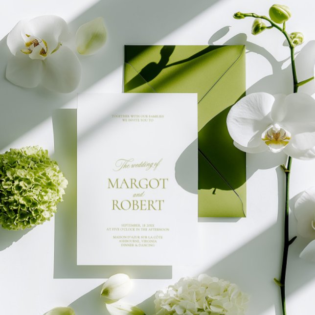 Elegant Modern Olive Green & White Wedding Invitation (Elegant Modern Olive Green & White Wedding Invitation)