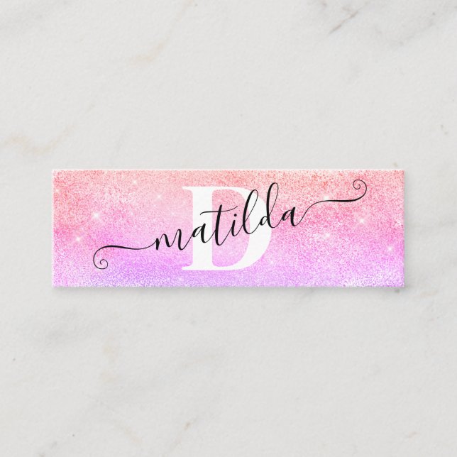 Elegant modern ombre purple glitter makeup artist mini business card (Front)