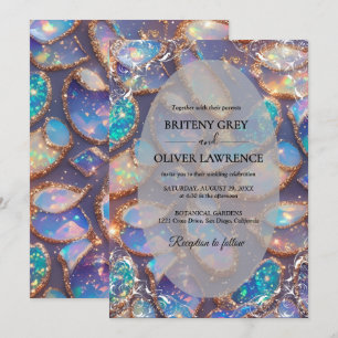Elegant Modern opal stone and glitter weeding Invitation