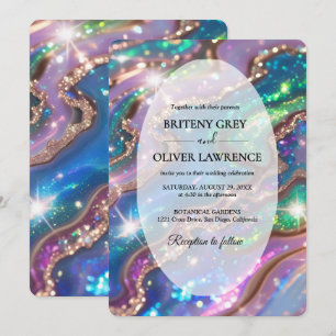 Elegant Modern opal stone and glitter weeding Invitation