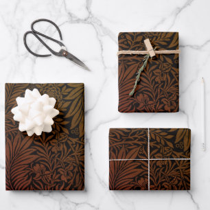 Elegant Modern Orange Rust Black Floral Pattern Wrapping Paper Sheet
