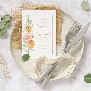 Elegant Modern Orange Yellow Watercolor Floral Invitation