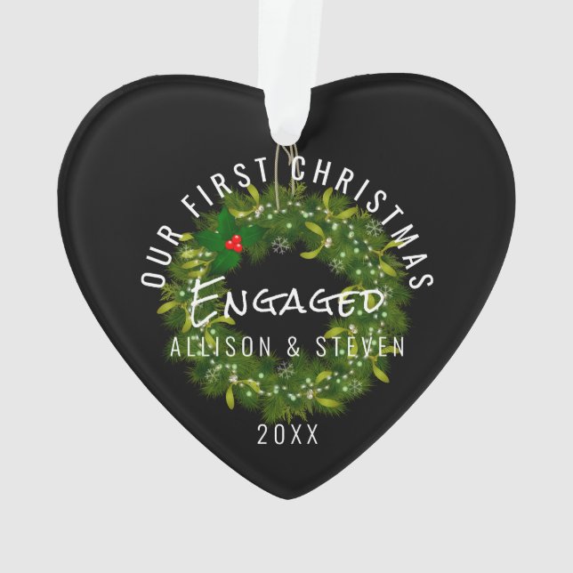 Elegant Modern Our First Christmas Engaged Ornament (Back)