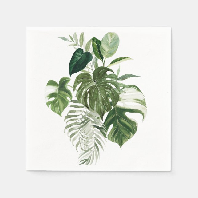 Elegant Modern Palm Green Leafy Tropical Foliage Napkin (Front)