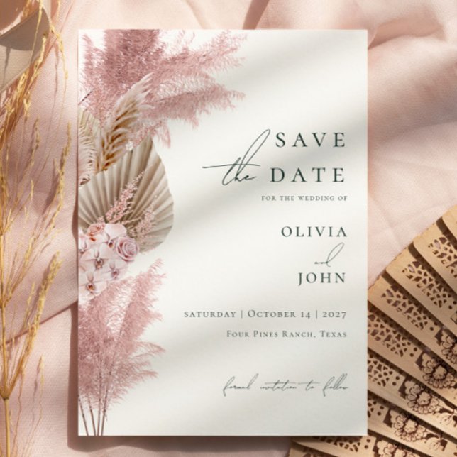 Elegant Modern Pampas Grass Wedding Save the Date  Announcement Postcard (Creator Uploaded)